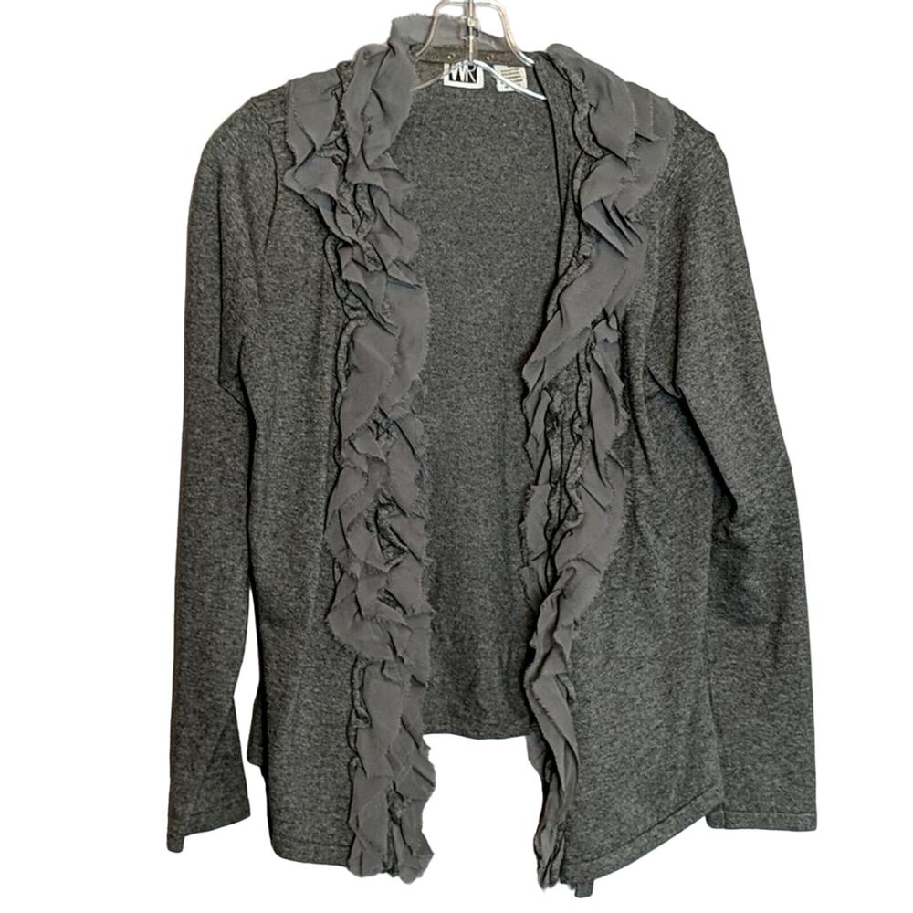 EUC WR Gray Ruffle Open Cardigan
